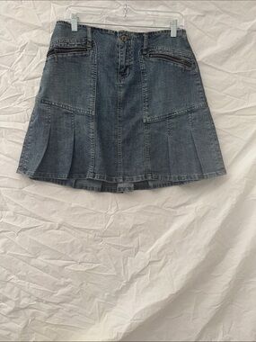 Vintage Baccini Dark Blue Denim Western Pleated Skirt with Front Zip Pockets